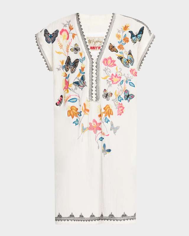 Zippy Embroidered Cotton Gauze Tunic Dress